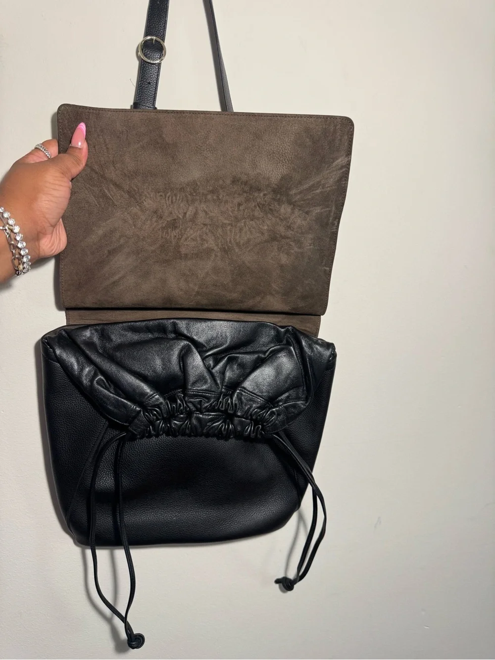 Nina Ricci Gaby Top Handle Bag in Black Pebbled Leather